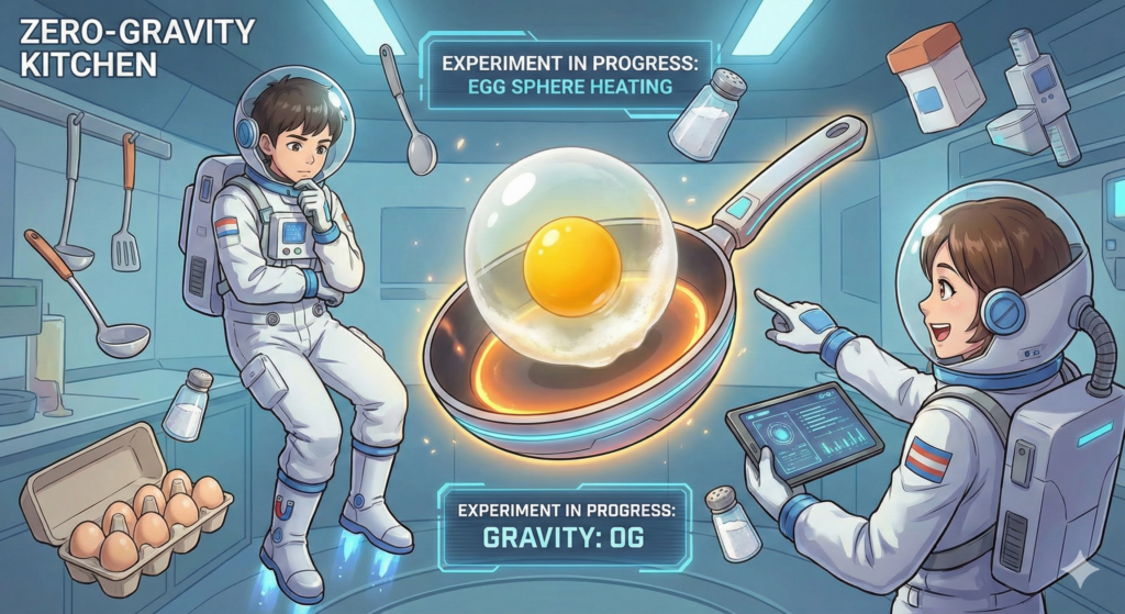 宇宙で「目玉焼き」を焼くとどうなる？AIとバーチャルラボで検証した結果が衝撃的だった！のサムネイル
